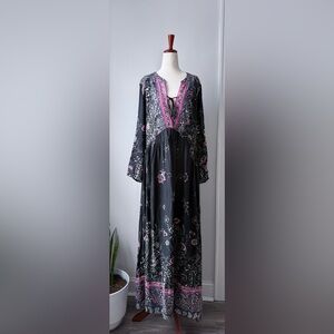 Free People Black Maxi Dress with Pink Paisley Accents